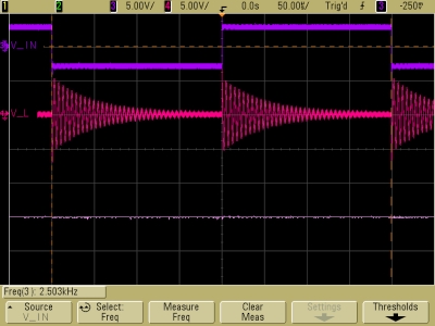 Decaying oscillations in underdamped LRC circuit, V_L, V_R